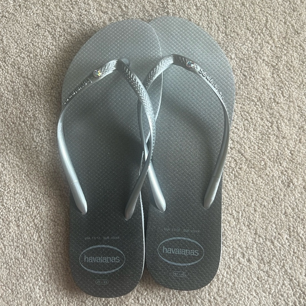 Silver Havaianas flip flops